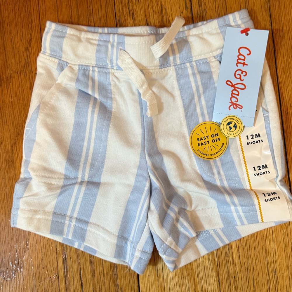 Cat & Jack Light Blue and White Striped Shorts Size 12 Months